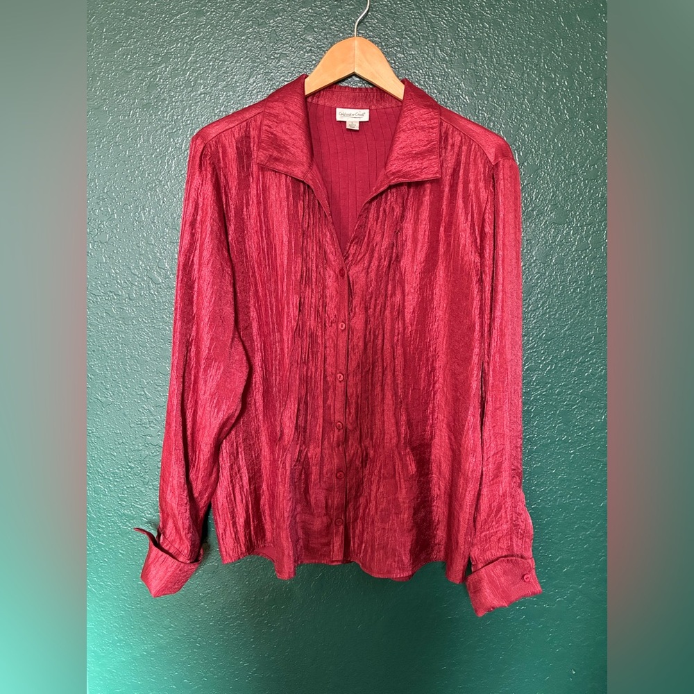 Coldwater Creek Vibrant Red/Burgundy     Button-Down Shirt